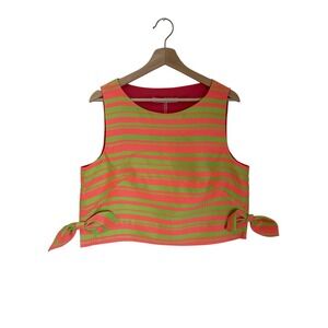 Trina Turk Cayley Pink & Chartreuse Striped Bow Top NWT Size 10